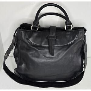 Antonio Melani Classic Black Leather Tote/Shoulder Bag Multi-Pocket